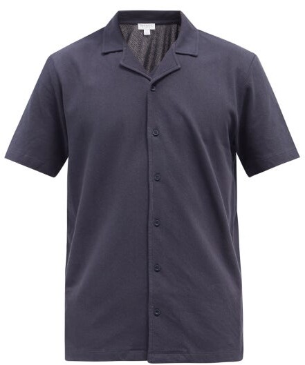 Sunspel Riviera Cotton-piqué Shirt - Navy - ShopStyle