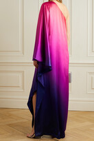 Thumbnail for your product : Semsem One-shoulder Ombré Silk-charmeuse Kaftan - Pink