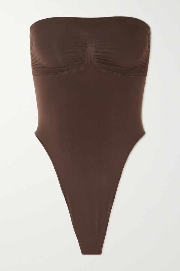 SKIMS Seamless Sculpt Strapless Thong Bodysuit - Cocoa - ShopStyle