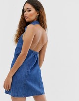 Thumbnail for your product : ASOS DESIGN Petite Denim sleeveless shirt dress in midwash blue