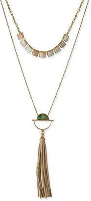 Danielle Nicole Gold-Tone Yucca Stone and Faux-Suede Tassel Necklace