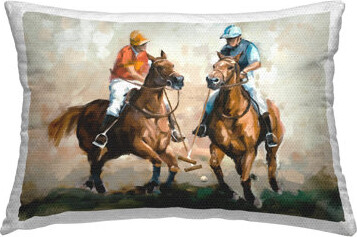 Equestrian Polo Jockeys Outdoor Printed Pillow by Ziwei Li