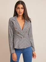 Thumbnail for your product : Shein Plaid Lapel Double Breasted Peplum Blazer