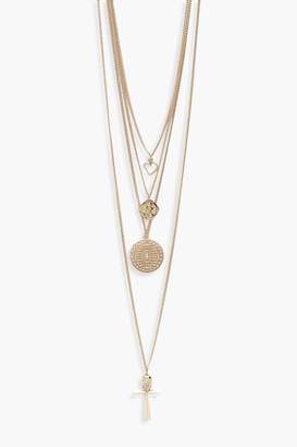 boohoo Coin Heart & Cross Layered Necklace