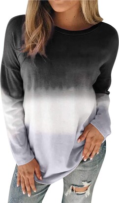 Womens Casual Sweatshirt Gradient Color Long Sleeve T-Shirt Loose Fit Tunic Blouse Tops 