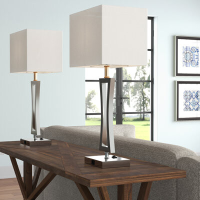 Three Posts Ledbury 28" Brushed Nickel Table Lamp Set with USB Port -  ShopStyle