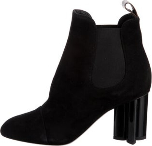 Louis Vuitton Suede Ankle Chelsea Boots Black Monogram Round-Toes Designer