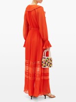Thumbnail for your product : Self-Portrait Lace-trimmed Pleated Chiffon Dress - Orange