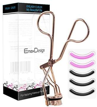 EmaxDesign Pinch & Pain FREE Metal Eyelash Curler - Professional Makeup Tool With 5 Replacement Silicone Refill Pads, Rose Gold Color - Premium Steel. Easy-to-Use to Get Beautiful Eye Lashes. by EmaxDesign
