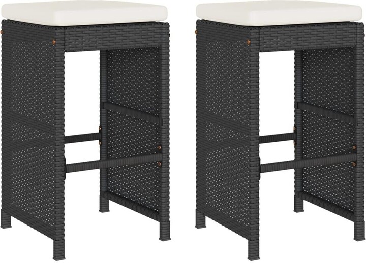 VidaXL Garden Bar Stool Set of 2 Black Poly Rattan Powder-Coated Steel