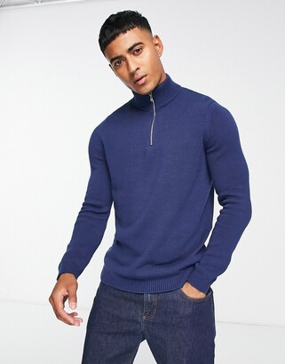 ASOS DESIGN midweight half zip cotton sweater in navy - ShopStyle