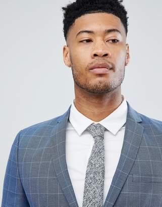 Selected Skinny Fit Suit Jacket In Navy Grid Check