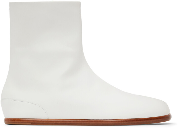 white flat ankle booties