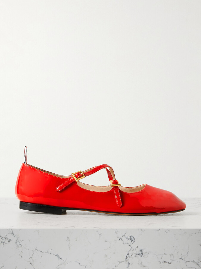 Thom Browne Grosgrain-trimmed Patent-leather Ballet Flats - Red