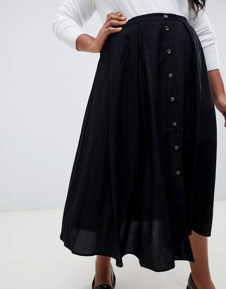 ASOS Curve DESIGN Curve button front floaty midi skirt with box pleats
