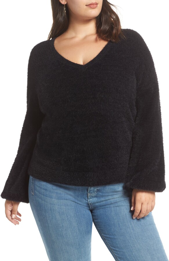 Halogen Fuzzy VNeck Sweater ShopStyle