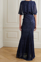 Thumbnail for your product : Talbot Runhof Draped Sequin-embellished Metallic Voile Gown - Blue