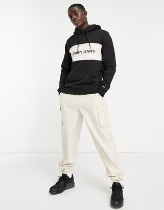 Tommy Jeans chest band colourblock logo hoodie in black