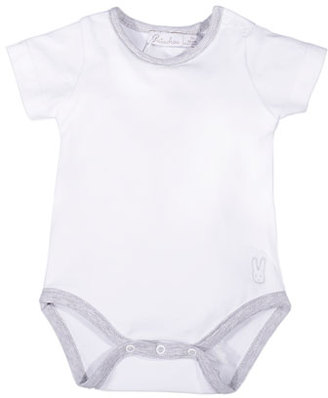 Patachou Short-Sleeve Stretch Jersey Playsuit, White/Gray, Size 3-9 Months