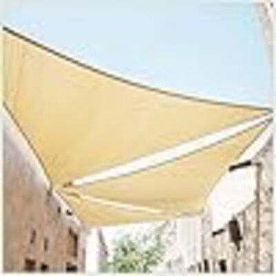 HHA 8' X 8' X 8' Beige Triangle Sun Shade Sail Canopy Mesh Fabric UV Block UPF50 - Commercial Heavy Duty & 190 GSM - 3 Years Warranty (We Make Custom Size