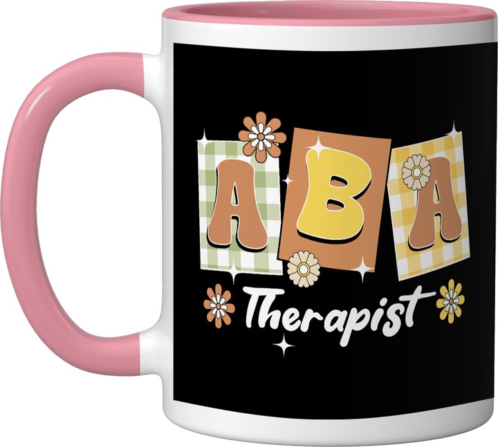 ABA Applied Behavior Analysis ABA Therapist Groovy ABA Therapy Ceramic Mug, Pink/White