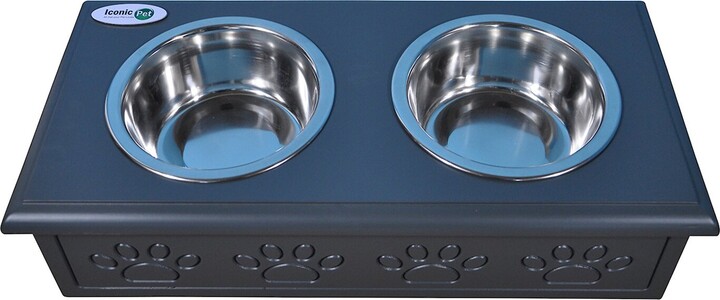 Iconic Pet Sassy Paws Wooden Elevated Dog & Cat Bowls, Black, 2-cup