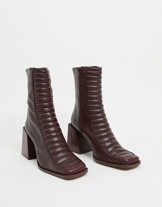 ASOS DESIGN Ready premium leather padded heeled boots in burgundy