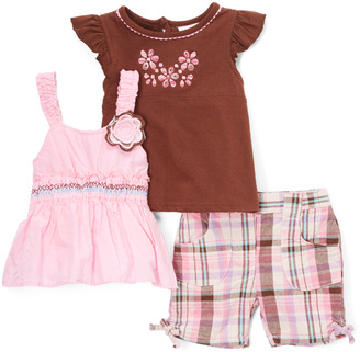 Children's Apparel Network Pink & Brown Flutter-Sleeve Tee Set - Infant
