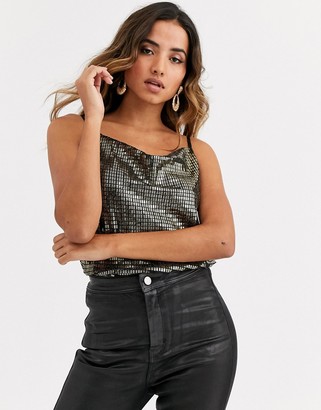 Y.A.S metallic cami top with cowl neck