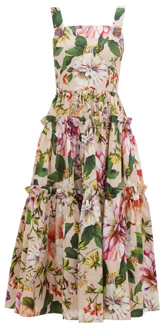 Dolce & Gabbana - Floral-print Cotton-poplin Midi Dress - Pink Print