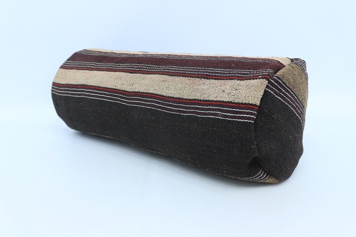 Handwoven Turkish Kilim Bolster Pillow Cover, Striped Ethnic Cushion