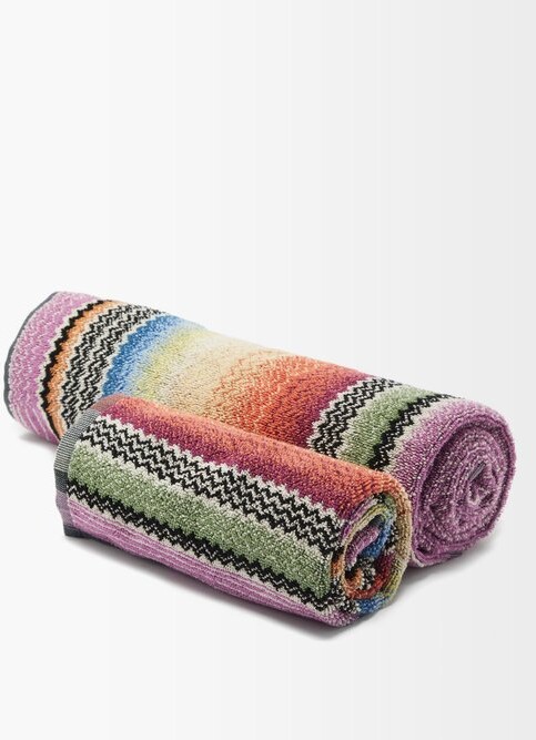 MISSONI HOME TWO BATH TOWELS MASTER MODERNO COLLECTION VELOUR COTTON PAUL 170 