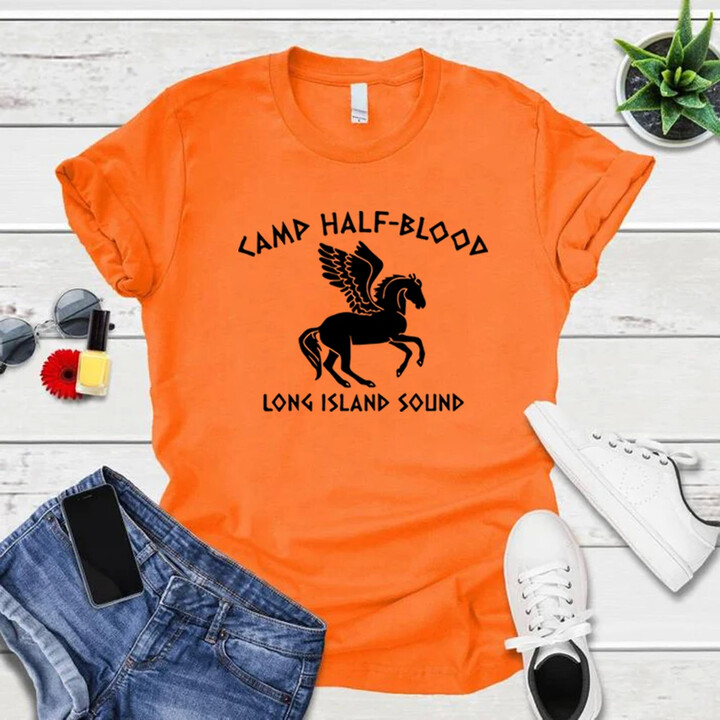 wvzw Camp Half Blood T Shirts Percy Jackson T-shirts Unisex Short Sleeve Graphic Tees Vintage O-Neck Tshirt Men Women Magical Gifts
