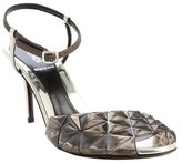 Thumbnail for your product : Fendi grey and black leather pyramid spike detail anklestrap heel sandals