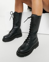 Thumbnail for your product : HUGO BOSS lace up knee high chunky boots in black