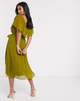 Thumbnail for your product : ASOS Petite DESIGN Petite midi split sleeve cape back dress with tie shoulder