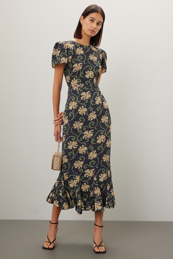 Rhode Resort Mosaic Blossom Lulani Dress Black-brown-print