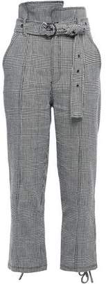 Marissa Webb Belted Prince Of Wales Checked Linen And Cotton-blend Straight-leg Pants