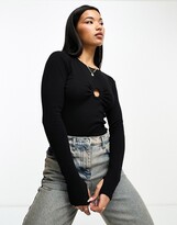 Thumbnail for your product : Threadbare ribbed ring front long sleeve bodysuit in black