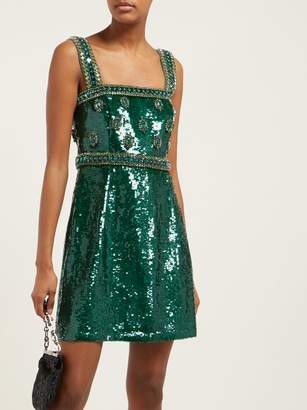 Andrew Gn Sequinned And Crystal-embellished Mini Dress - Womens - Green