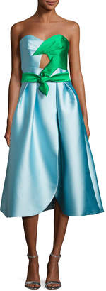 Milly Haley Strapless Double-Face Satin Cocktail Dress, Blue