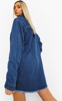 Thumbnail for your product : boohoo Frayed Hem Oversized Shirt Dress