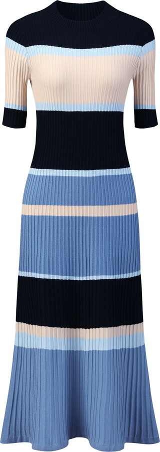 DARING DIVA Women’s Striped Short Sleeve A-Line Midi Dresses M Blue