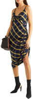 Thumbnail for your product : Monse Asymmetric ruched checked brushed-cotton midi dress