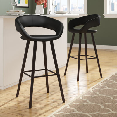 Orren Ellis Palafox 24'' High Contemporary Vinyl Counter Height Stool with Wood Frame
