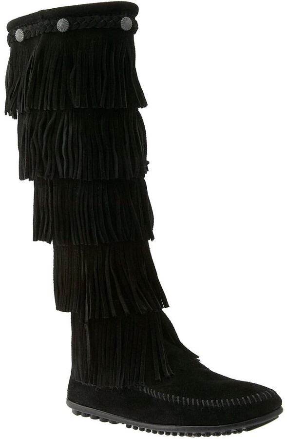black suede fringe boots