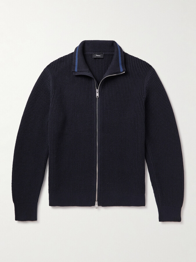 Theory Gary WaffleKnit Cotton and CashmereBlend ZipUp Cardigan
