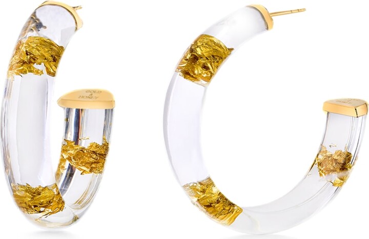 Gold & Honey Gold Leaf Hoop Earrings In Clear