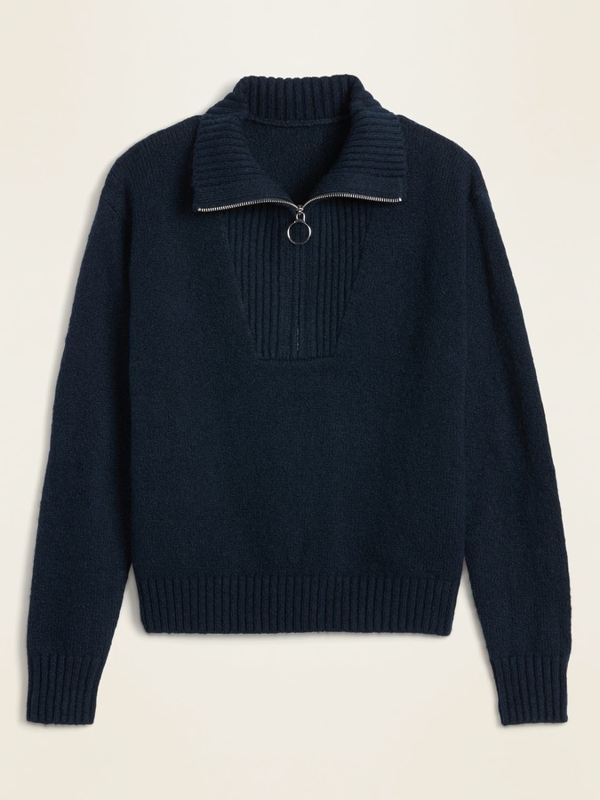 mock neck zip sweater women's