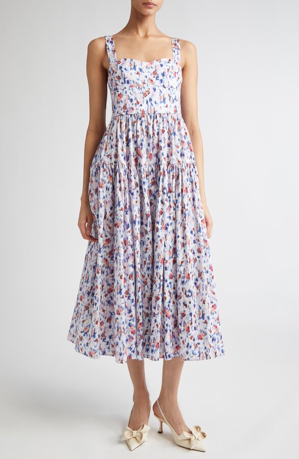 Erdem Strappy Fit & Flare Cotton Poplin Midi Dress